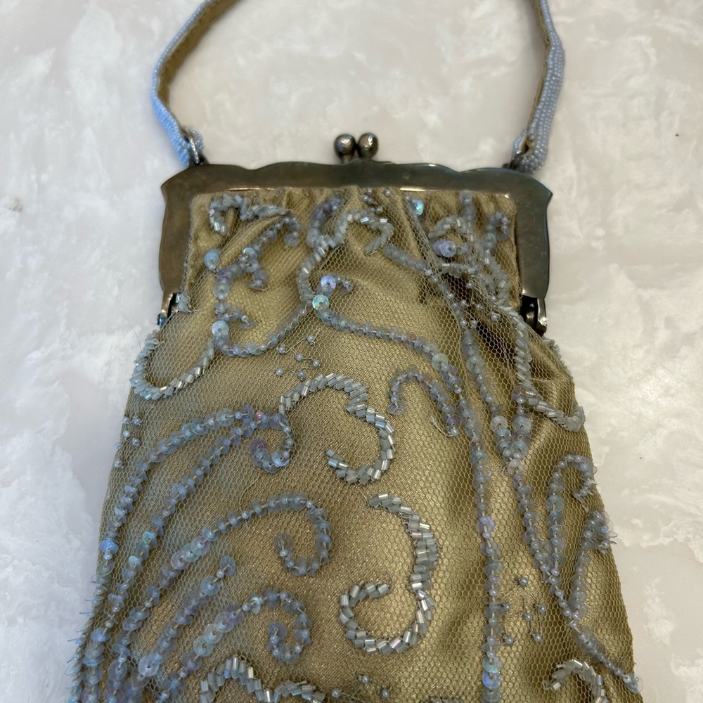 Saks Fifth Avenue Sequin and Beaded Evening Purse with attached mirror, clip top - Picture 3 of 14